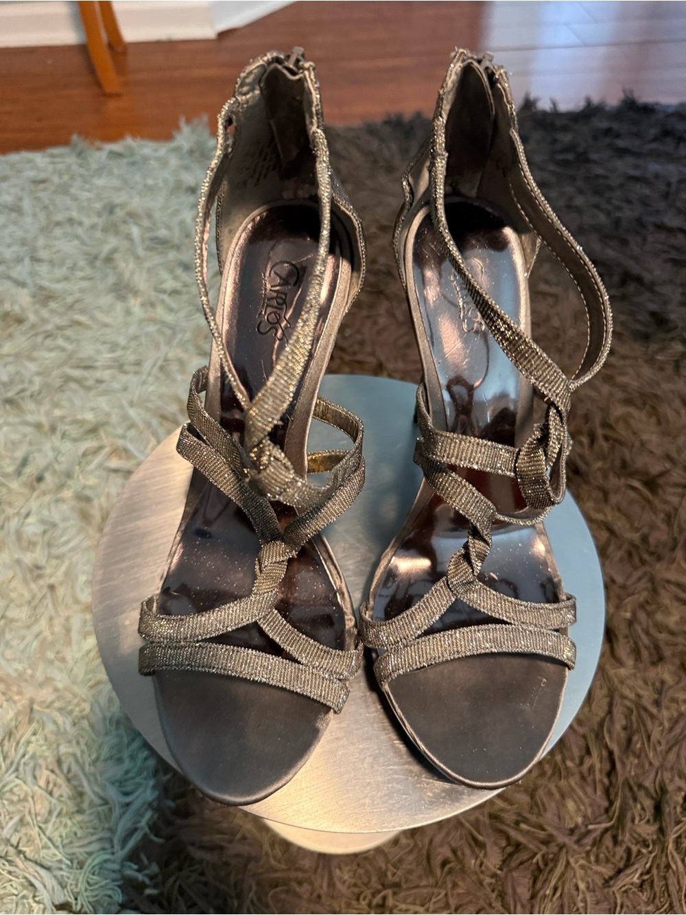 Carlos by Carlos Santana Silver Strappy Stiletto Heels